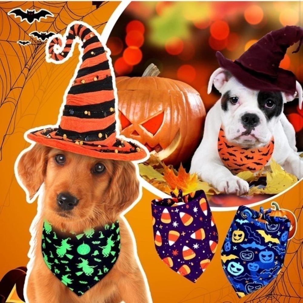 SANWUTA Halloween Dog triangle Bandanas set of 10 Halloween print size XL